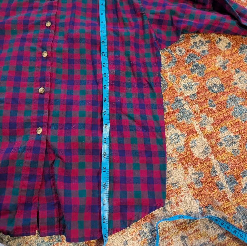 Vintage 90s Plaid Corduroy Collar Button Up Top Women's Medium Pink Purple 182 - Picture 8 of 9